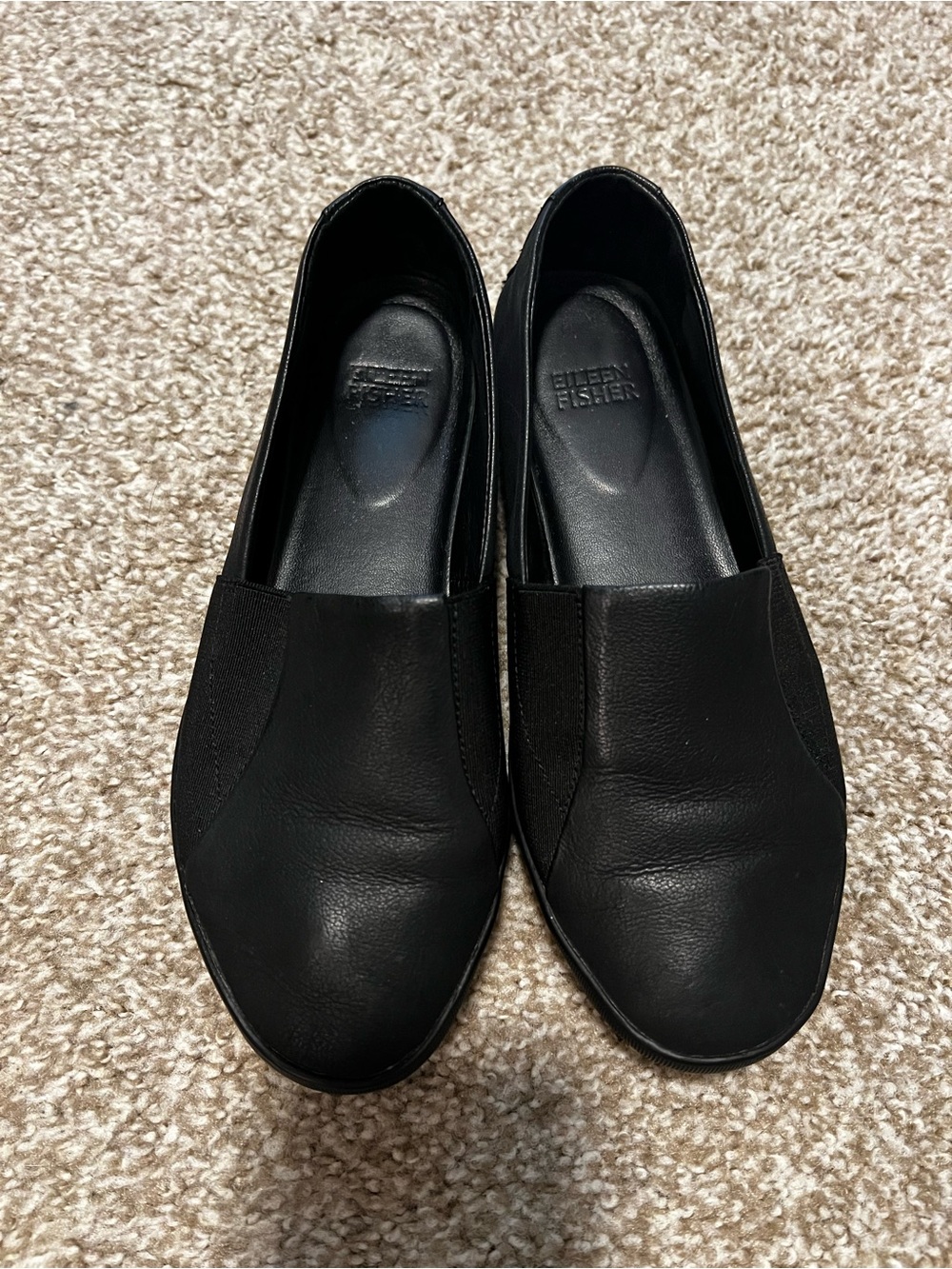 Eileen Fisher Black Leather Slip-On Flats